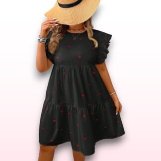 Heart Print Black Dress - 2XL 18-20