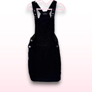 Black Dungaree Style Corduroy Dress - Size UK 8